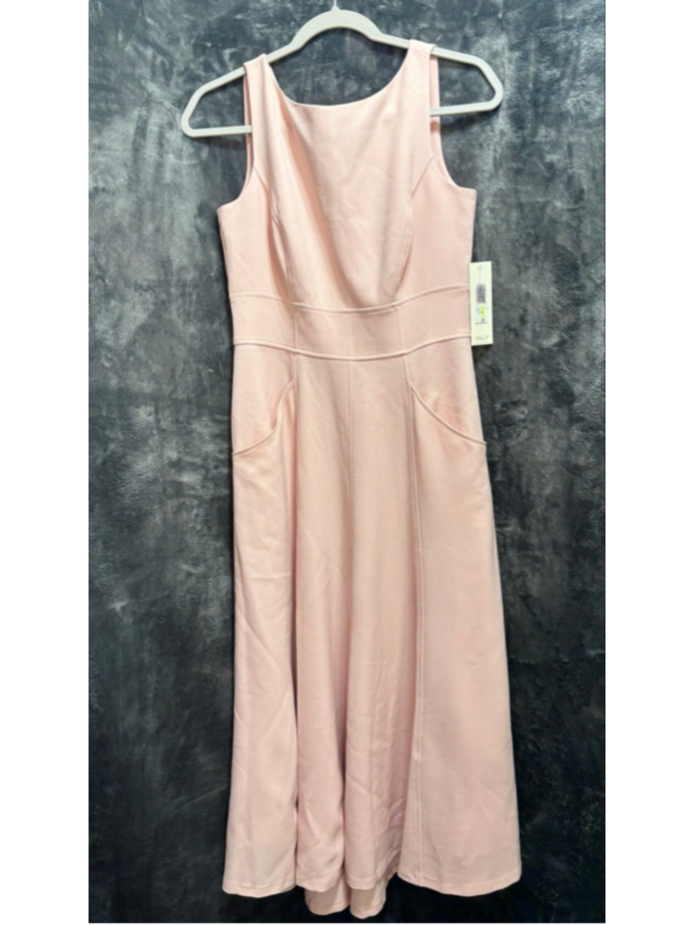 NWT Eliza J Blush Pink Textured Midi Dress | Size 4 Sleeveless Pocket A-Line - Picture 11 of 11